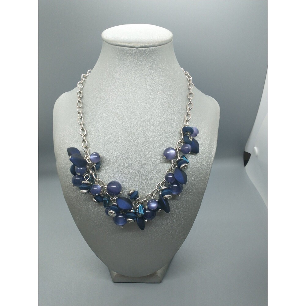 Cobalt Violet purple cluster bead chain silvertone necklace stunning